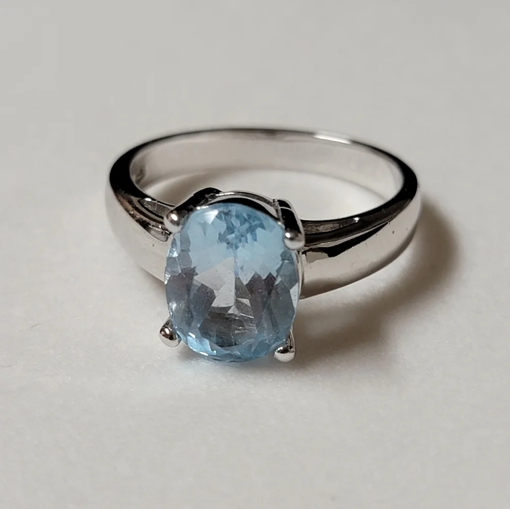 Sterling Silver Blue Topaz Solitaire Ring Signed ATI 925 China